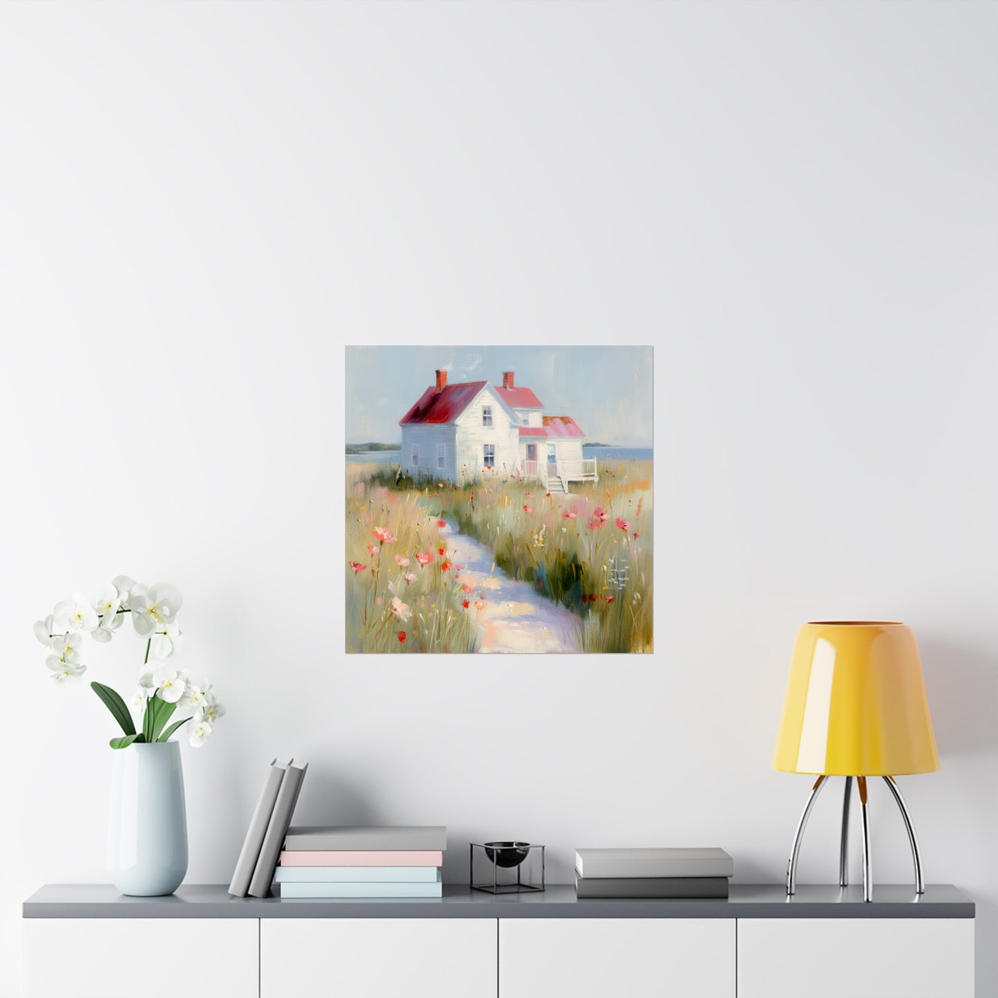 Matte Vertical Posters, Charming Coastal Cottage with Wildflower Meadow (24070509)