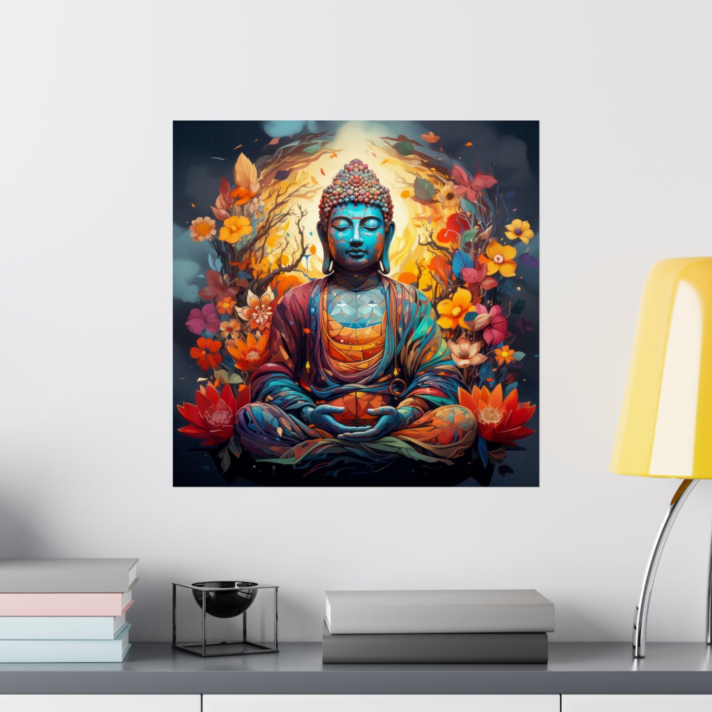 Matte Vertical Posters, Vibrant Buddha in Bloom - Colorful Meditation Wall Art Print (232709)