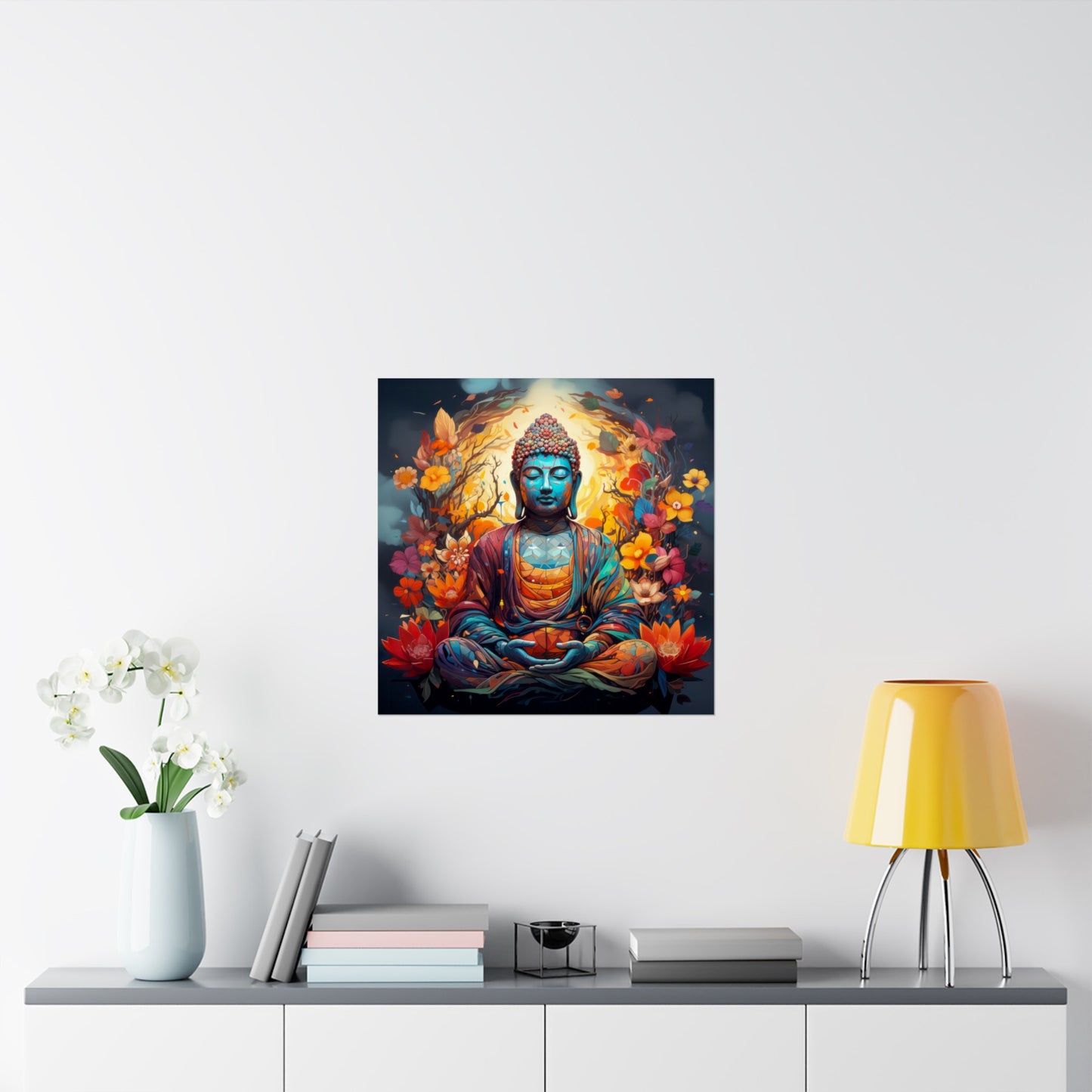 Matte Vertical Posters, Vibrant Buddha in Bloom - Colorful Meditation Wall Art Print (232709)