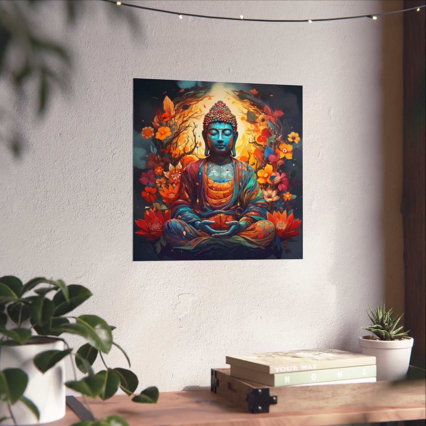 Matte Vertical Posters, Vibrant Buddha in Bloom - Colorful Meditation Wall Art Print (232709)