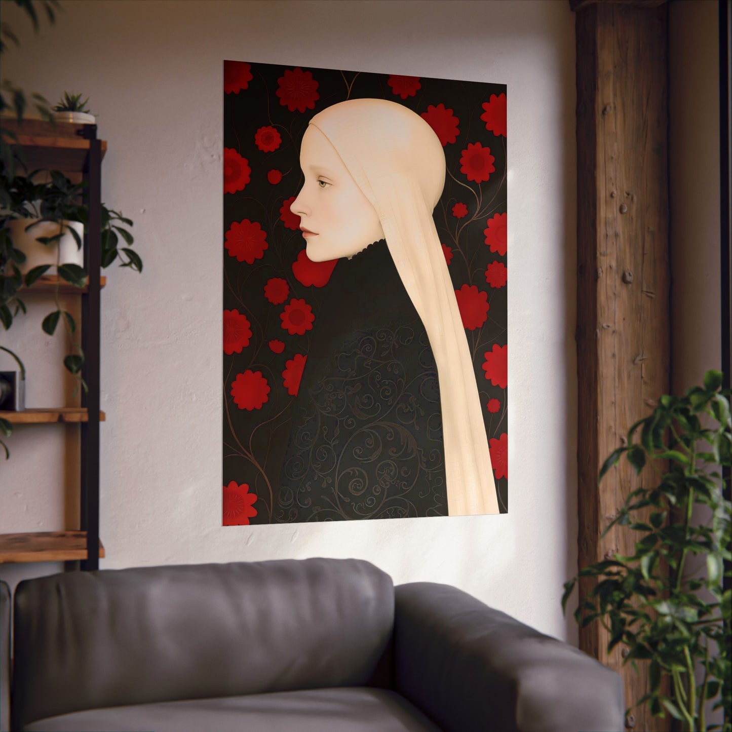 Matte Vertical Posters, Lady of Red Blossoms (24070505)