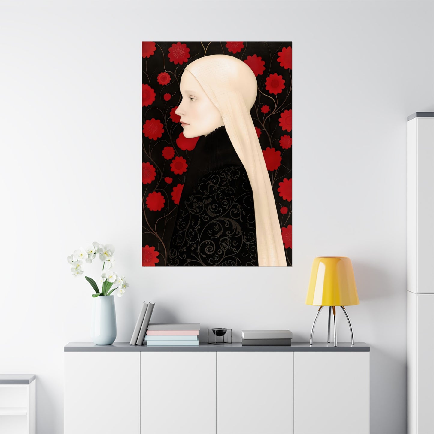 Matte Vertical Posters, Lady of Red Blossoms (24070505)