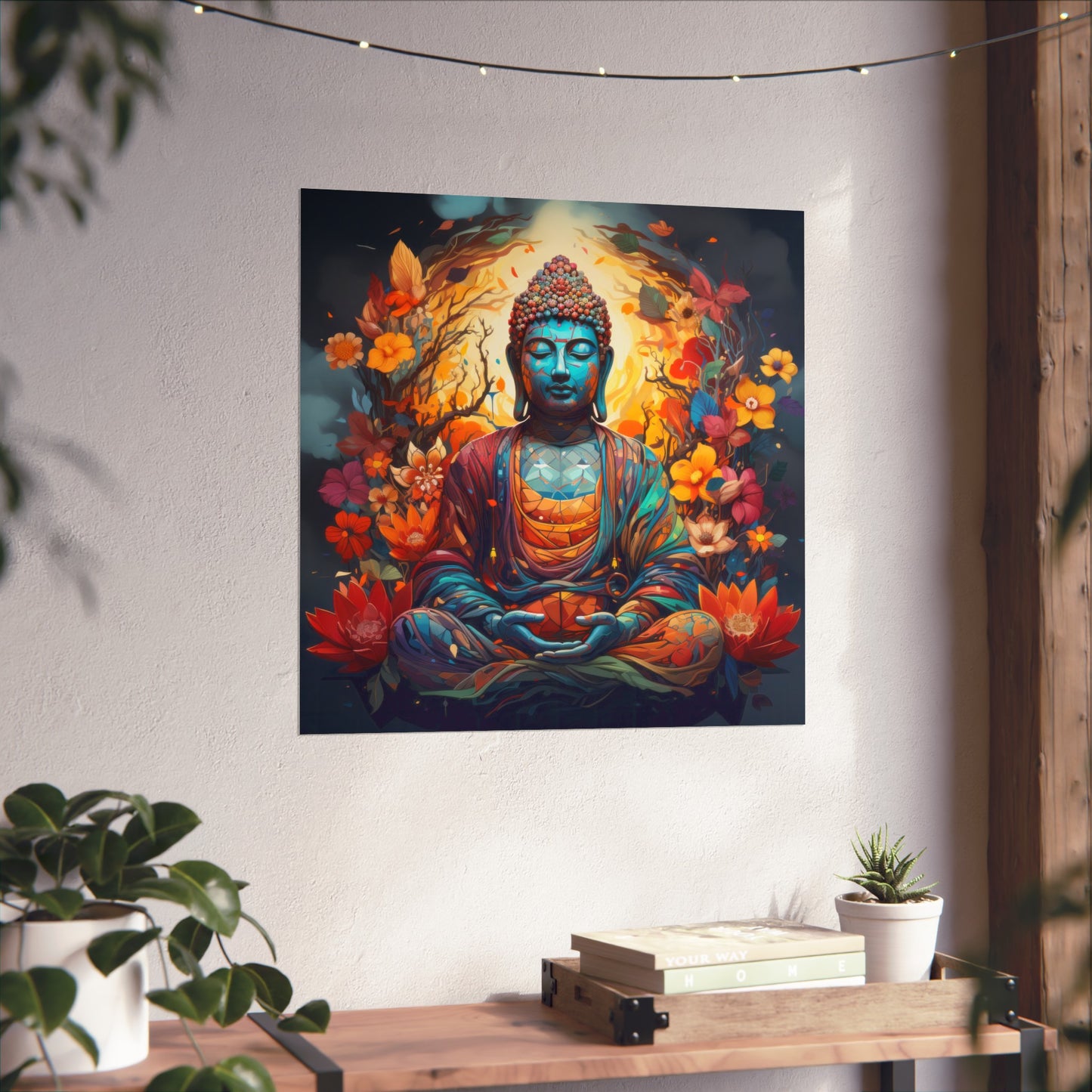 Matte Vertical Posters, Vibrant Buddha in Bloom - Colorful Meditation Wall Art Print (232709)