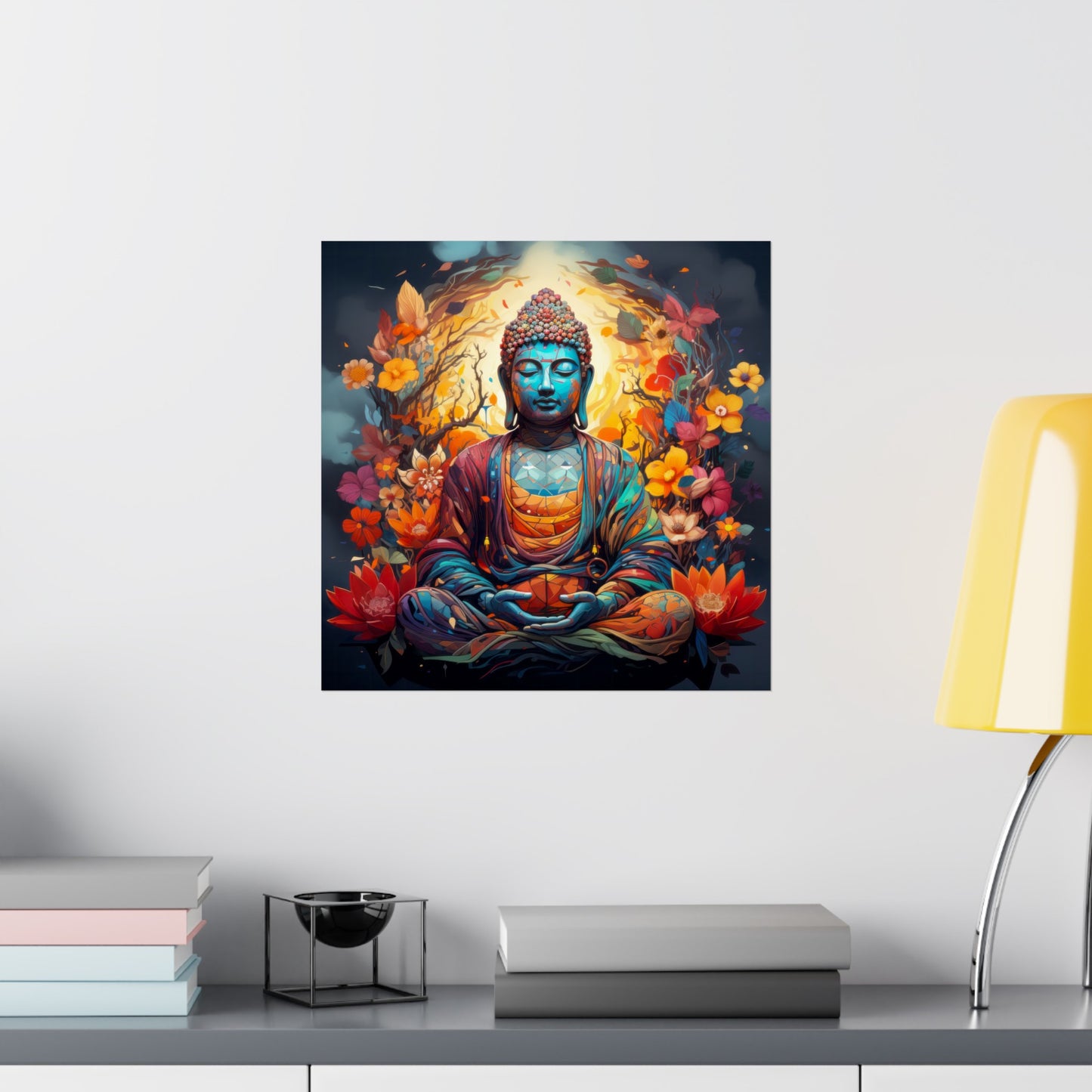 Matte Vertical Posters, Vibrant Buddha in Bloom - Colorful Meditation Wall Art Print (232709)