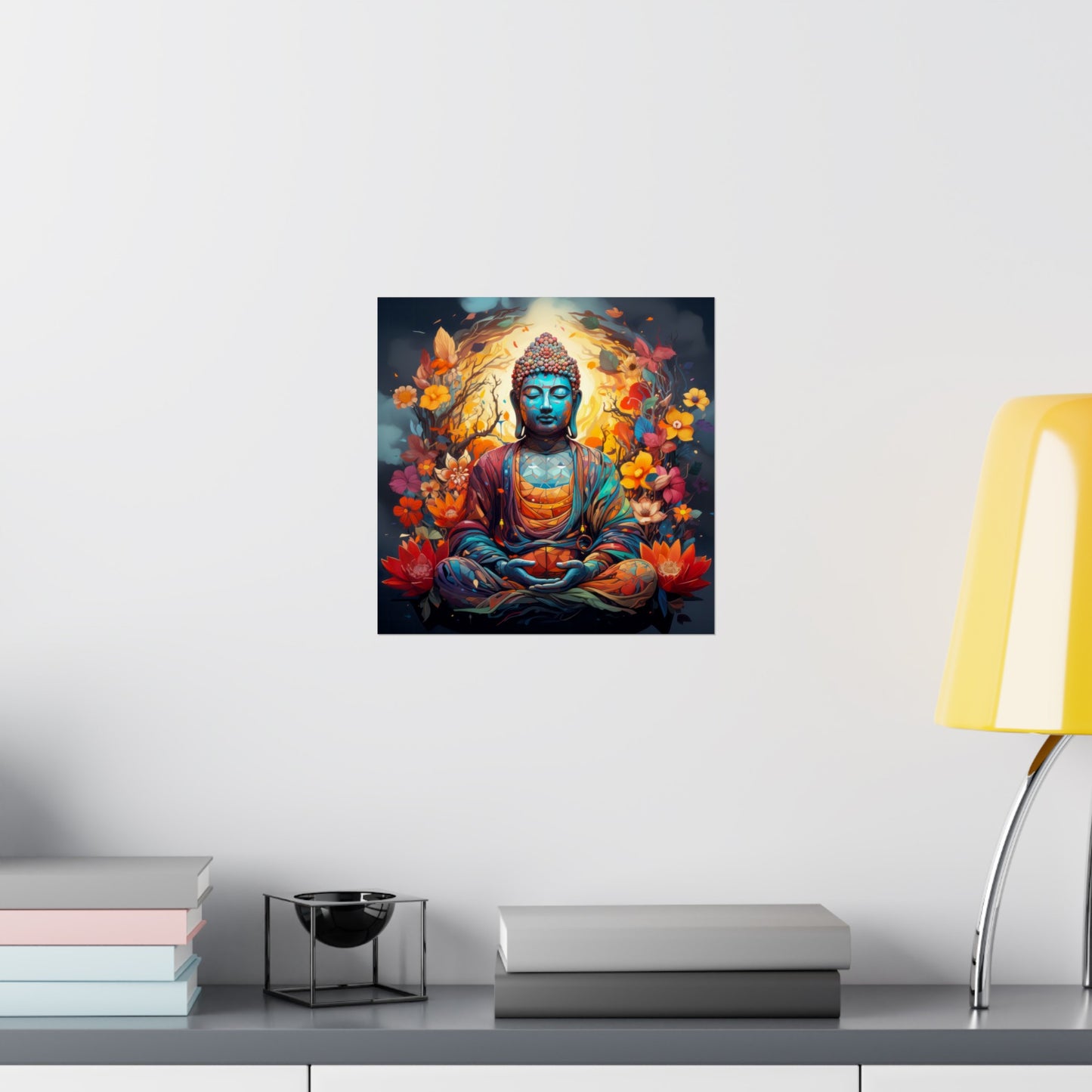 Matte Vertical Posters, Vibrant Buddha in Bloom - Colorful Meditation Wall Art Print (232709)