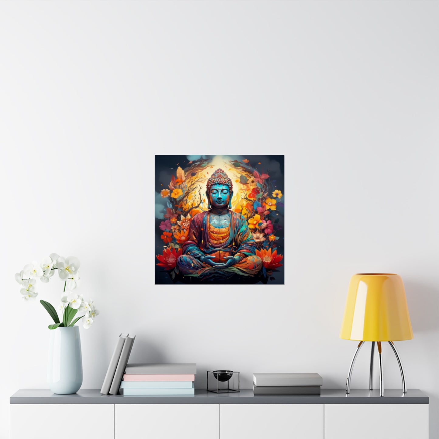 Matte Vertical Posters, Vibrant Buddha in Bloom - Colorful Meditation Wall Art Print (232709)