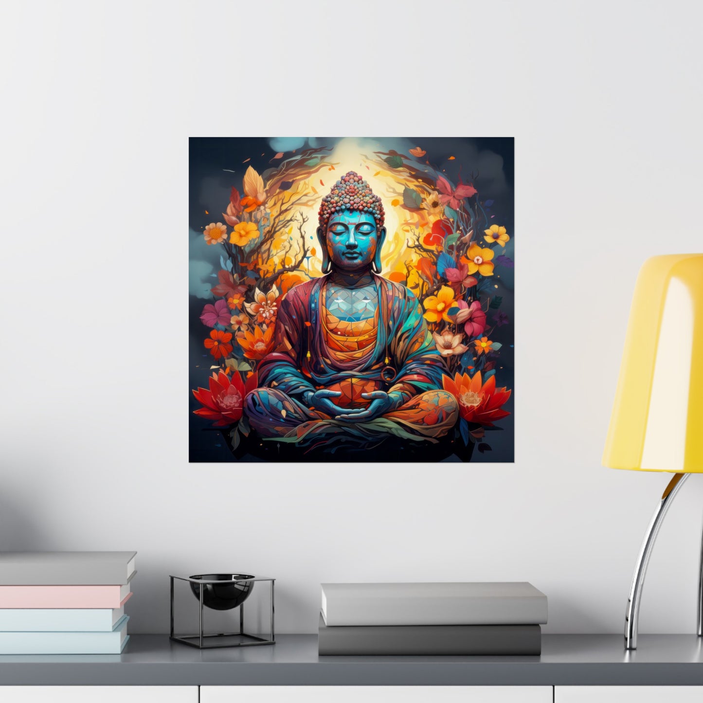 Matte Vertical Posters, Vibrant Buddha in Bloom - Colorful Meditation Wall Art Print (232709)