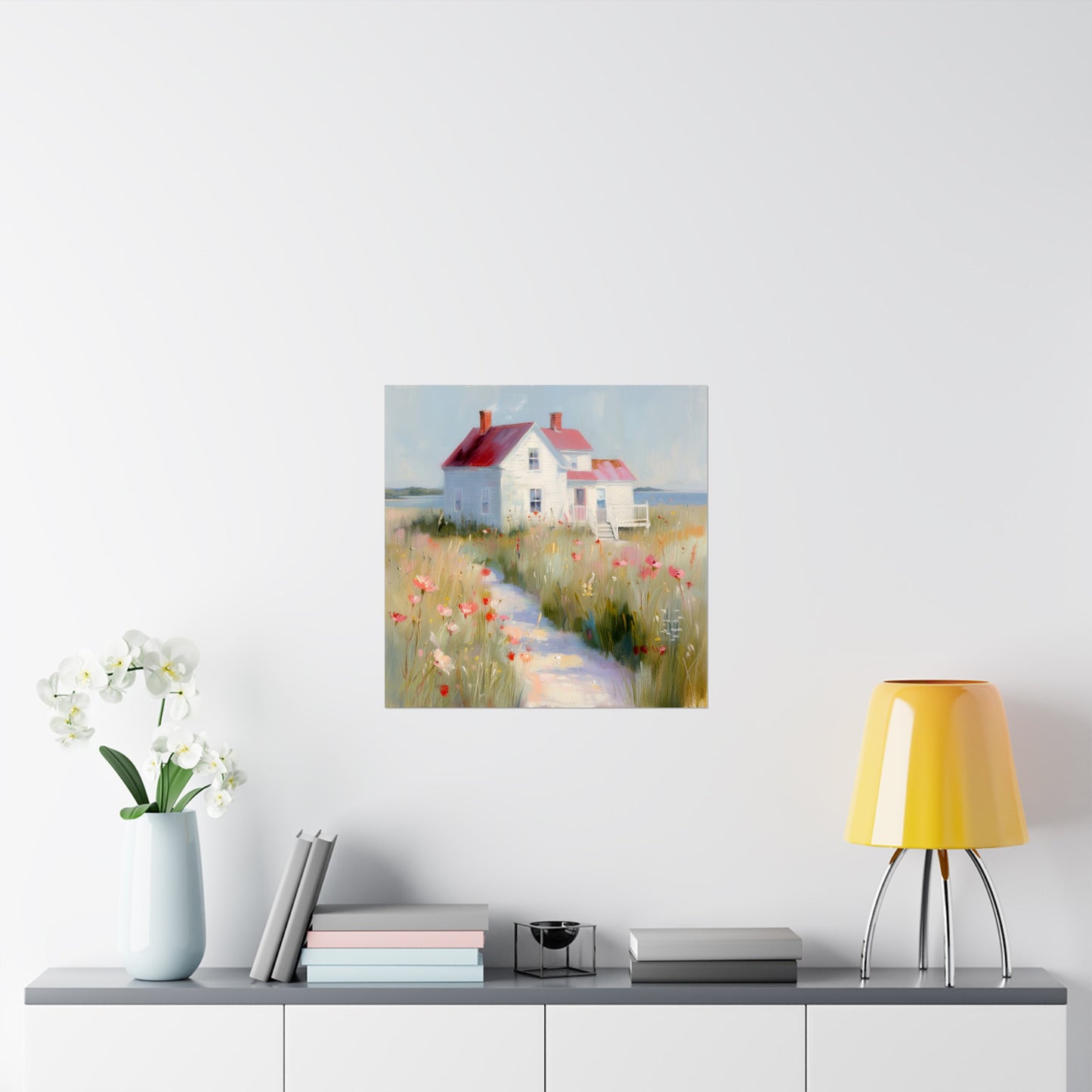 Matte Vertical Posters, Charming Coastal Cottage with Wildflower Meadow (24070509)