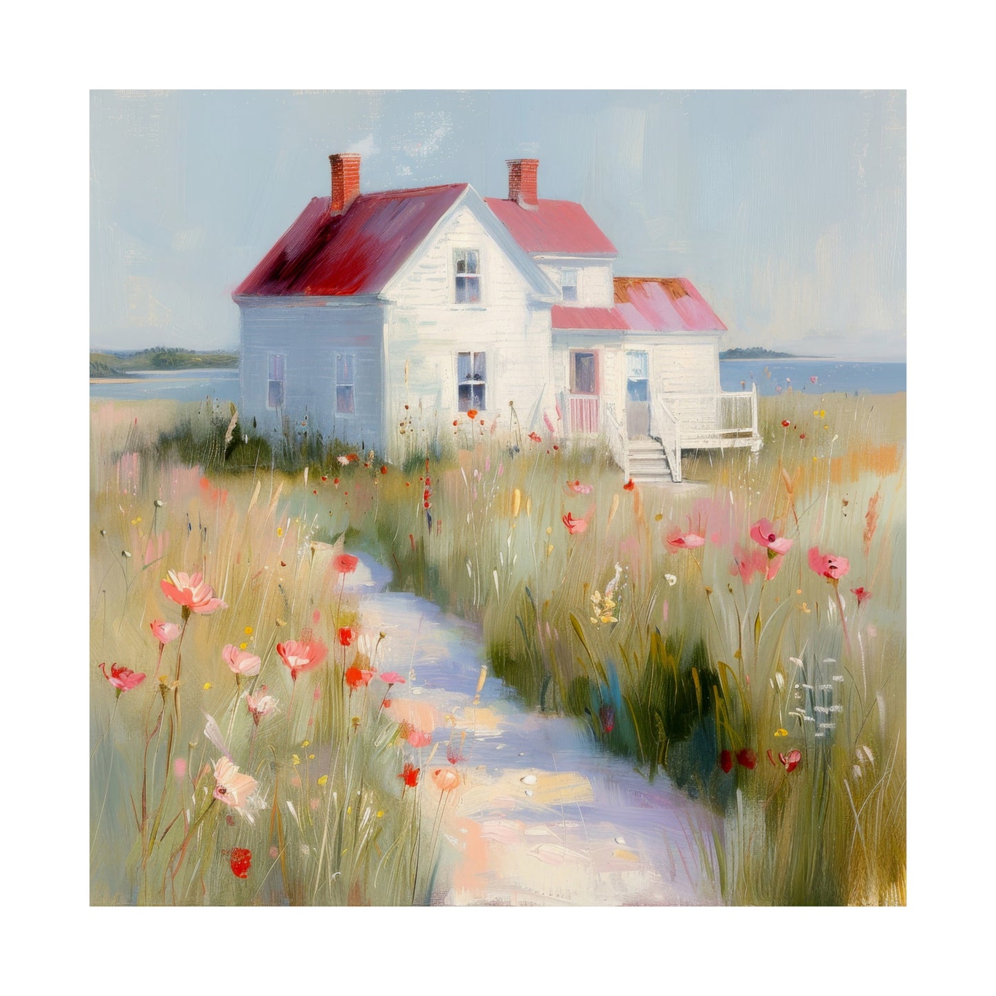 Matte Vertical Posters, Charming Coastal Cottage with Wildflower Meadow (24070509)