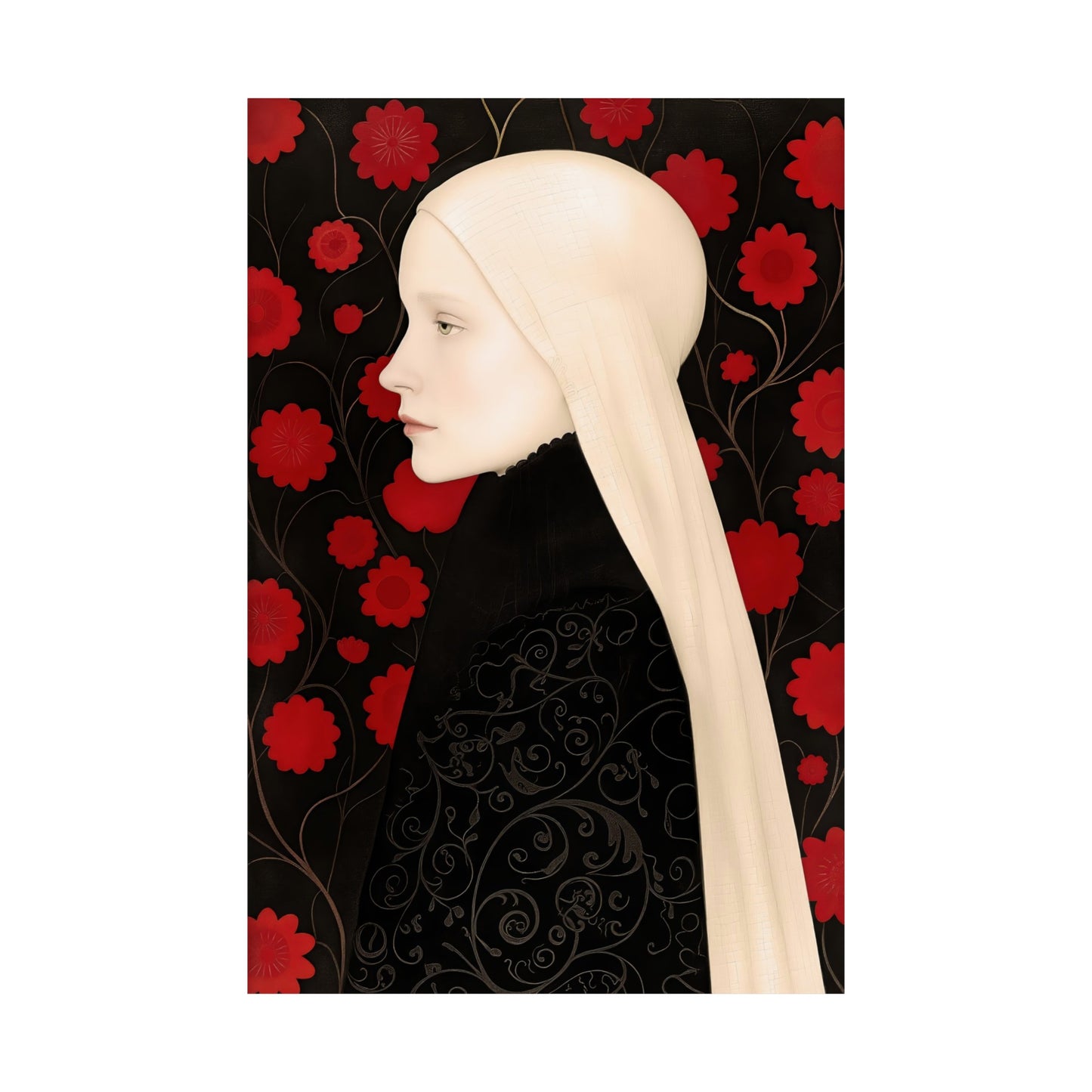 Matte Vertical Posters, Lady of Red Blossoms (24070505)