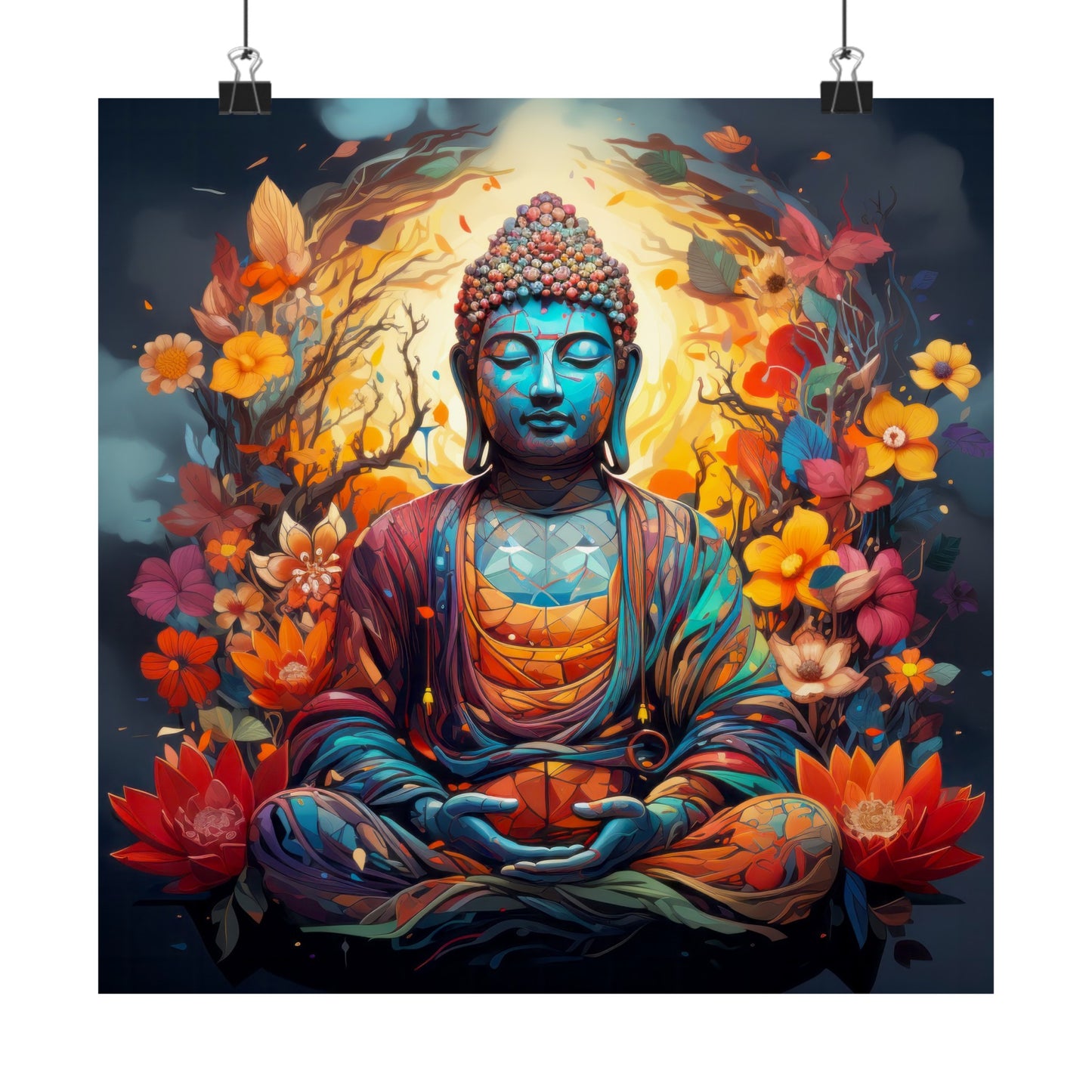 Matte Vertical Posters, Vibrant Buddha in Bloom - Colorful Meditation Wall Art Print (232709)