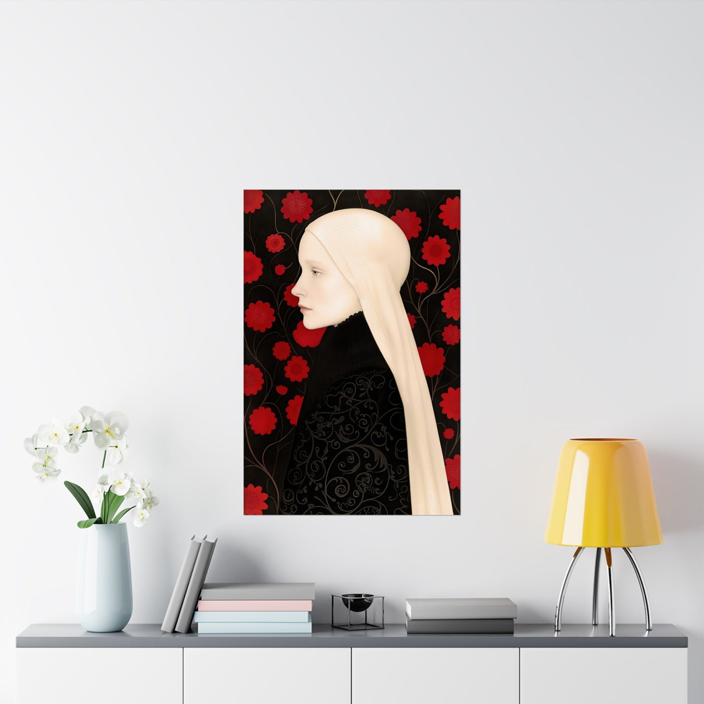 Matte Vertical Posters, Lady of Red Blossoms (24070505)