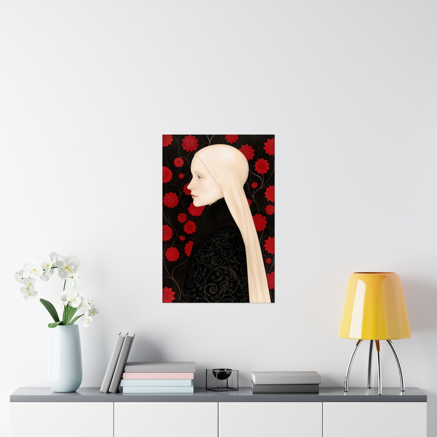 Matte Vertical Posters, Lady of Red Blossoms (24070505)