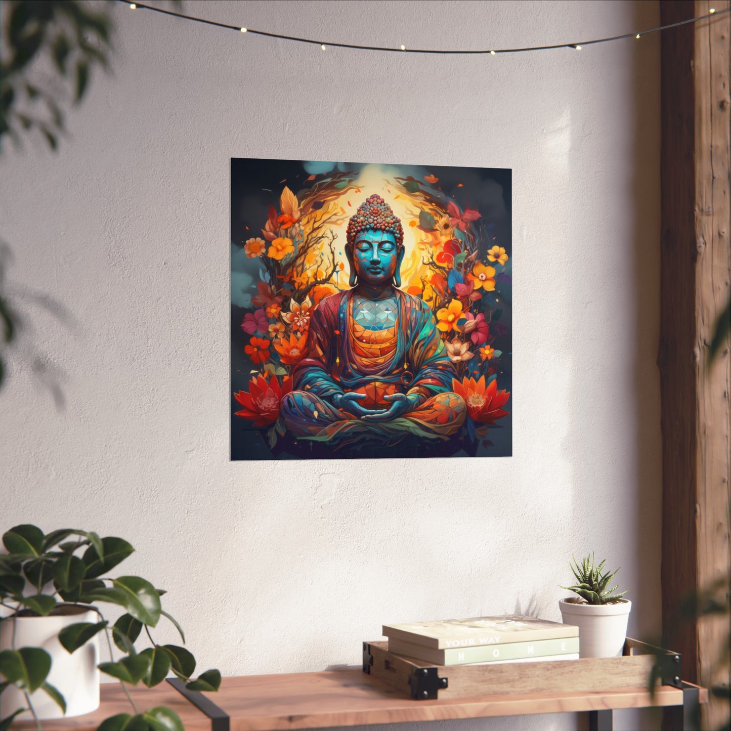 Matte Vertical Posters, Vibrant Buddha in Bloom - Colorful Meditation Wall Art Print (232709)