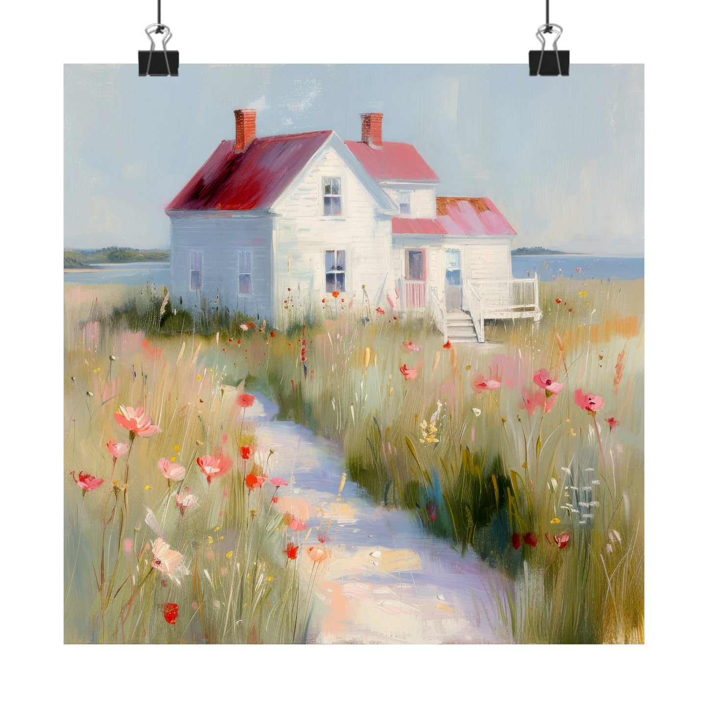 Matte Vertical Posters, Charming Coastal Cottage with Wildflower Meadow (24070509)