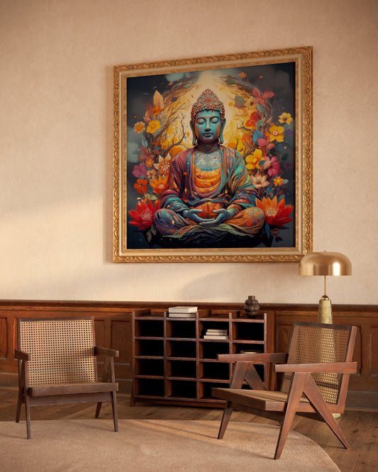 Matte Vertical Posters, Vibrant Buddha in Bloom - Colorful Meditation Wall Art Print (232709)